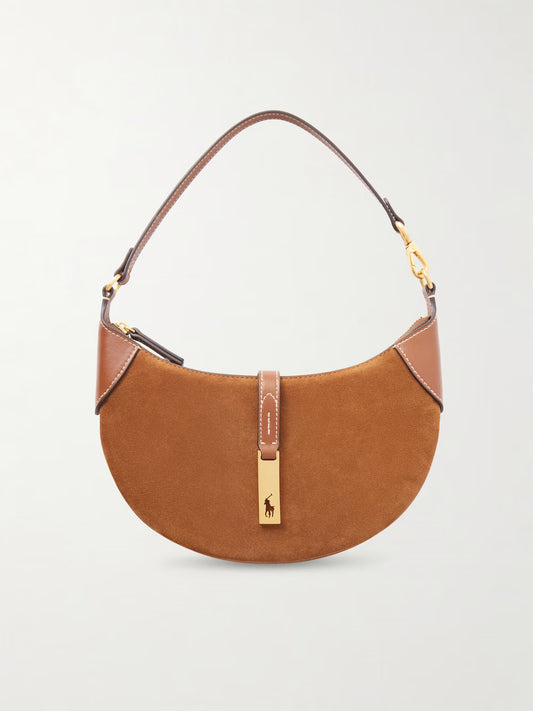 Schultertasche aus Wildleder mit Lederbesatz