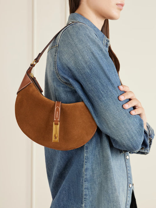 Schultertasche aus Wildleder mit Lederbesatz
